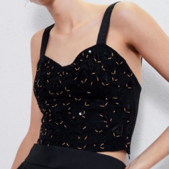 NWOT Zara Beaded Black and Gold Top - Picture 4 of 7